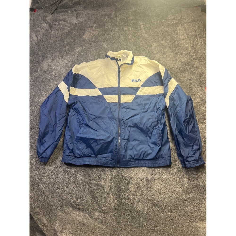 Vintage Fila Windbreaker Jacket Navy White Colorblock Full Zip Mens Small 90s
